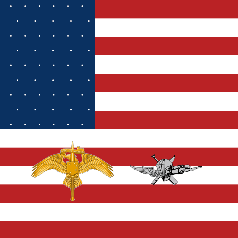 MARSOC Raider insignia and Recon Jack over American flag background